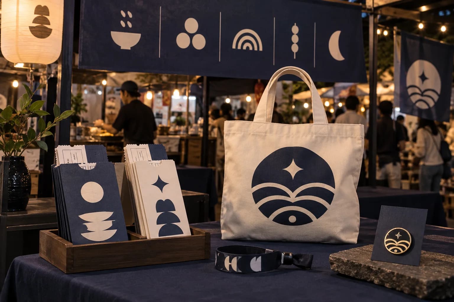 a quiet astronomy symposium identity; passes, tote bags, and folded programs; an observatory gathering