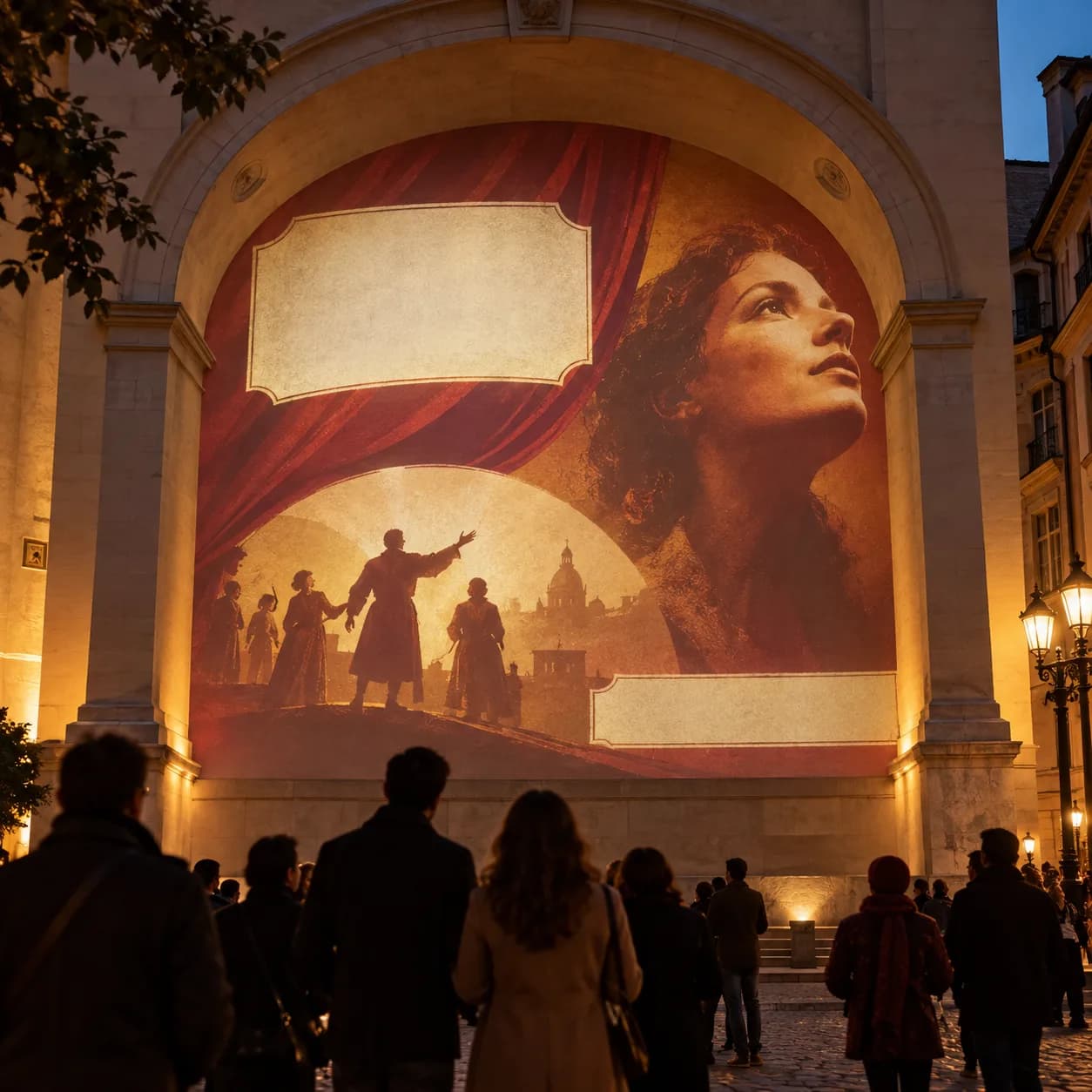 a local theatre campaign in a curved plaster surface, an old civic hall