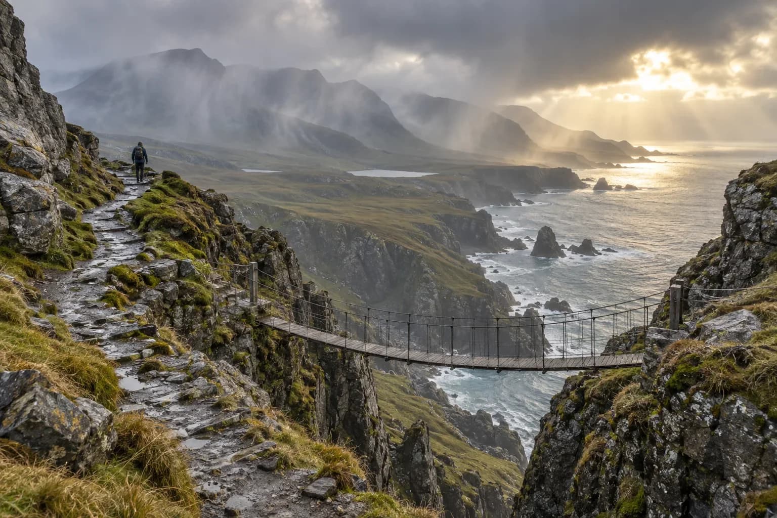 Mountain tea road in a rainstorm with a tiny red umbrella