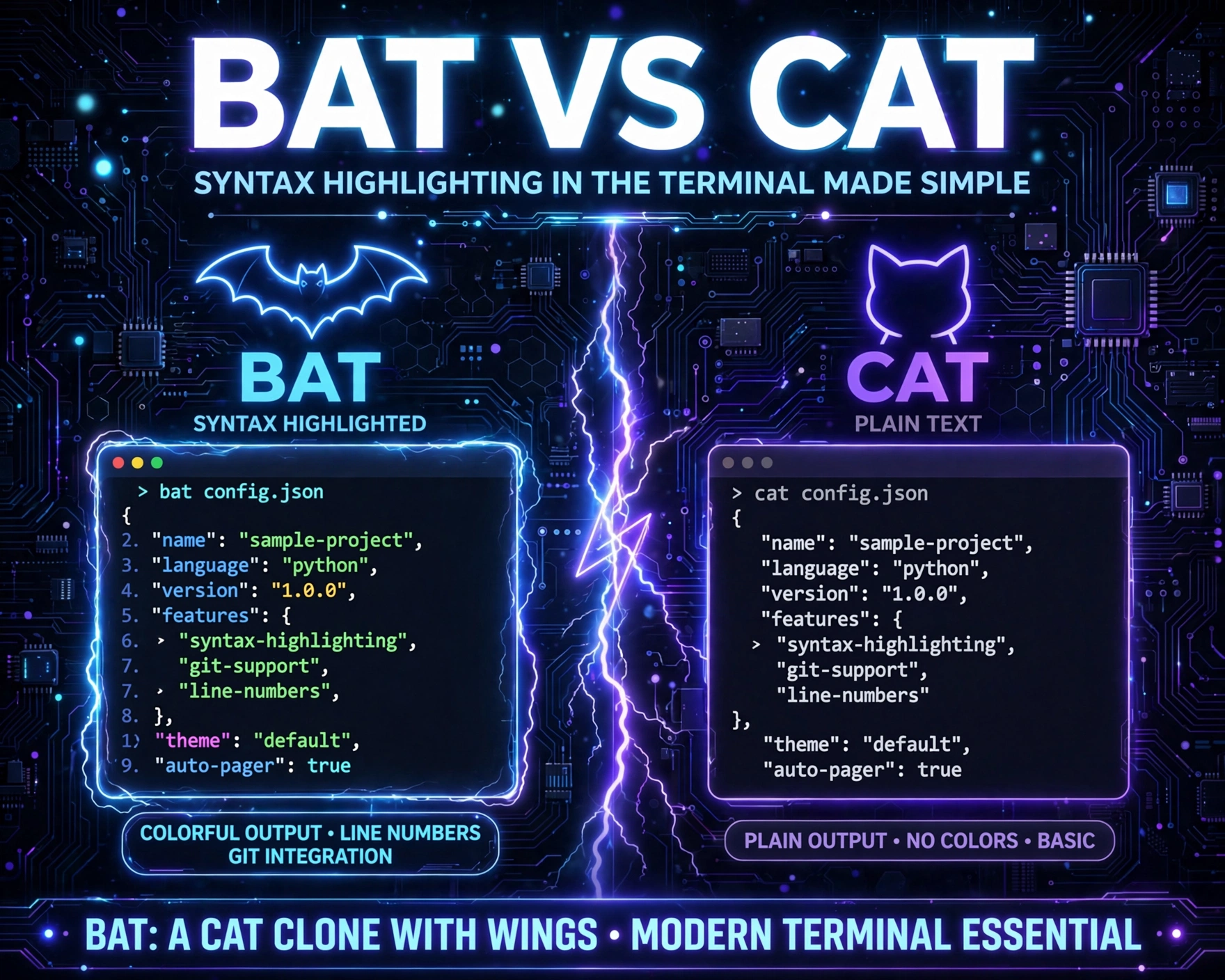 Bat vs Cat: Syntax Highlighting in the Terminal Made Simple — 7 Powerful Reasons to Switch Today